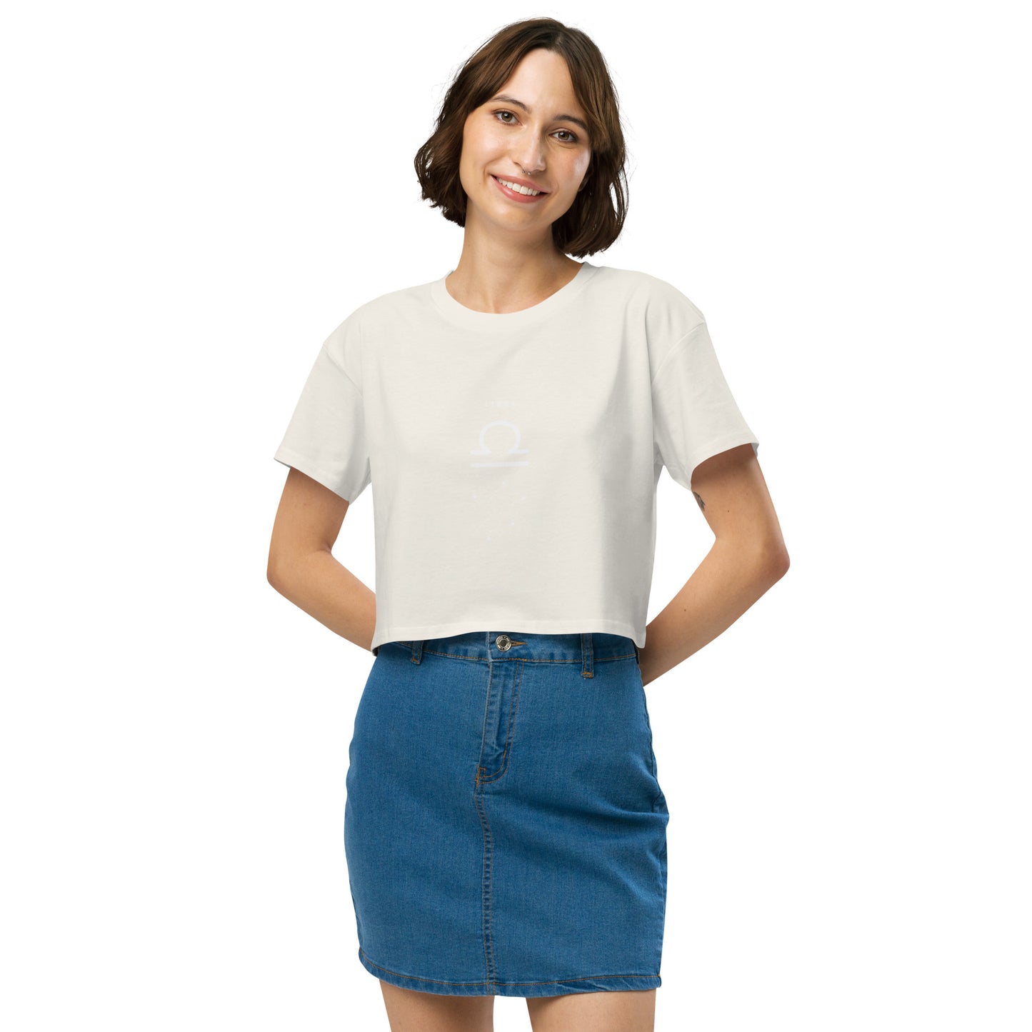 Balance Court Crop Top - Left Placement image 34 in Orchid, size L, showing front view for the Libra design.