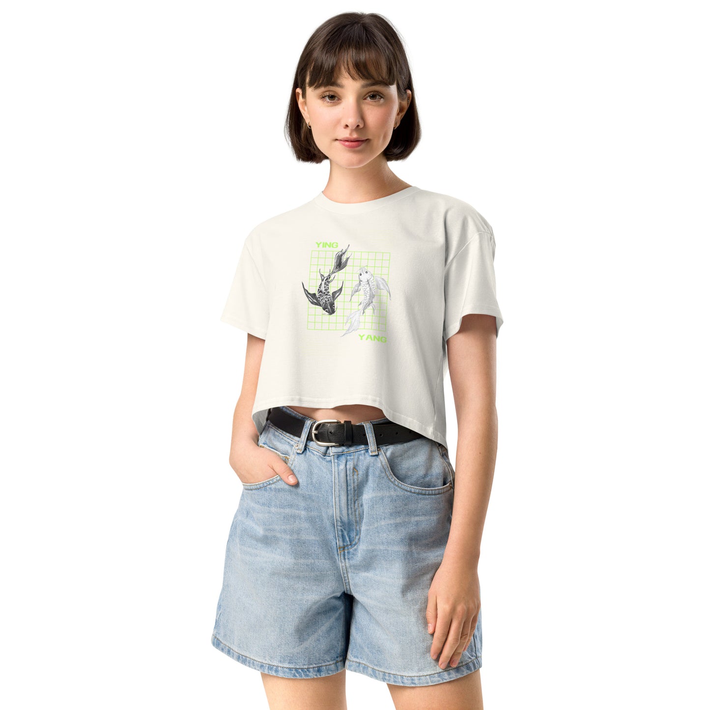 Image 26 of Orchid Equinoxe Crop Top, size M, with Ying and Yang artwork visible in front view.