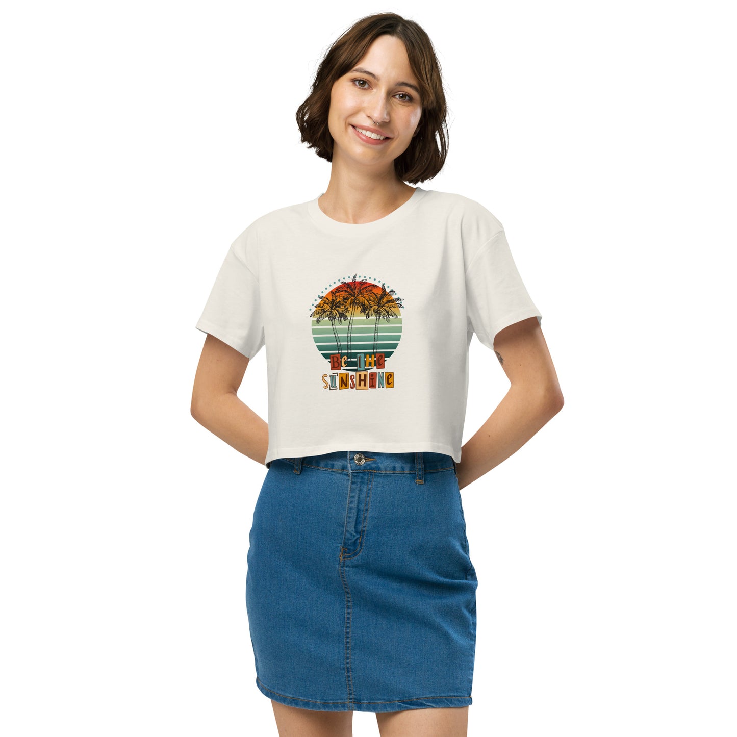 Solara Crop Top product image 34 in Ecru, size M, with front view and design placement.
