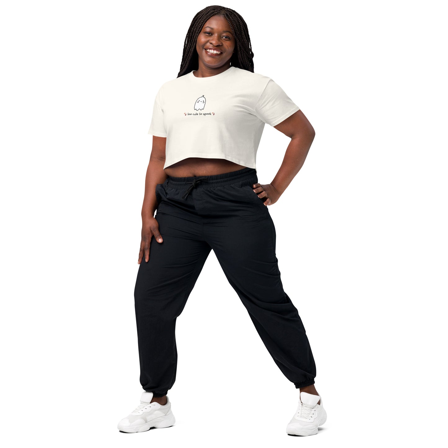 Cute Haunt Crop Top - Left Placement image 8 in Mineral, size M, showing front view, left-side angle for the Too Cute to Spook design.