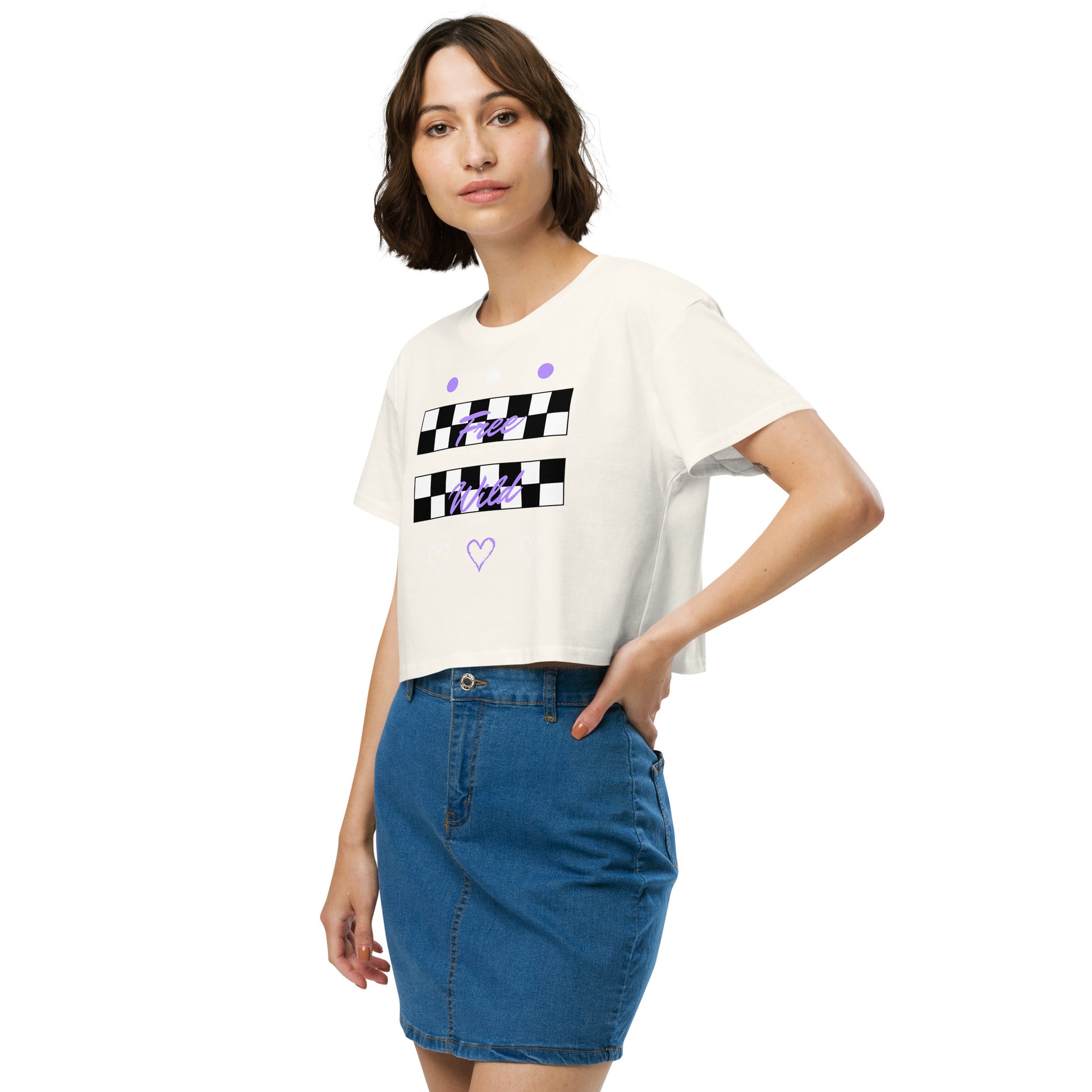 Freeborne Crop Top - Left Placement image 7 in Mineral, size S, showing front view, left-side angle for the Free Spirits design.