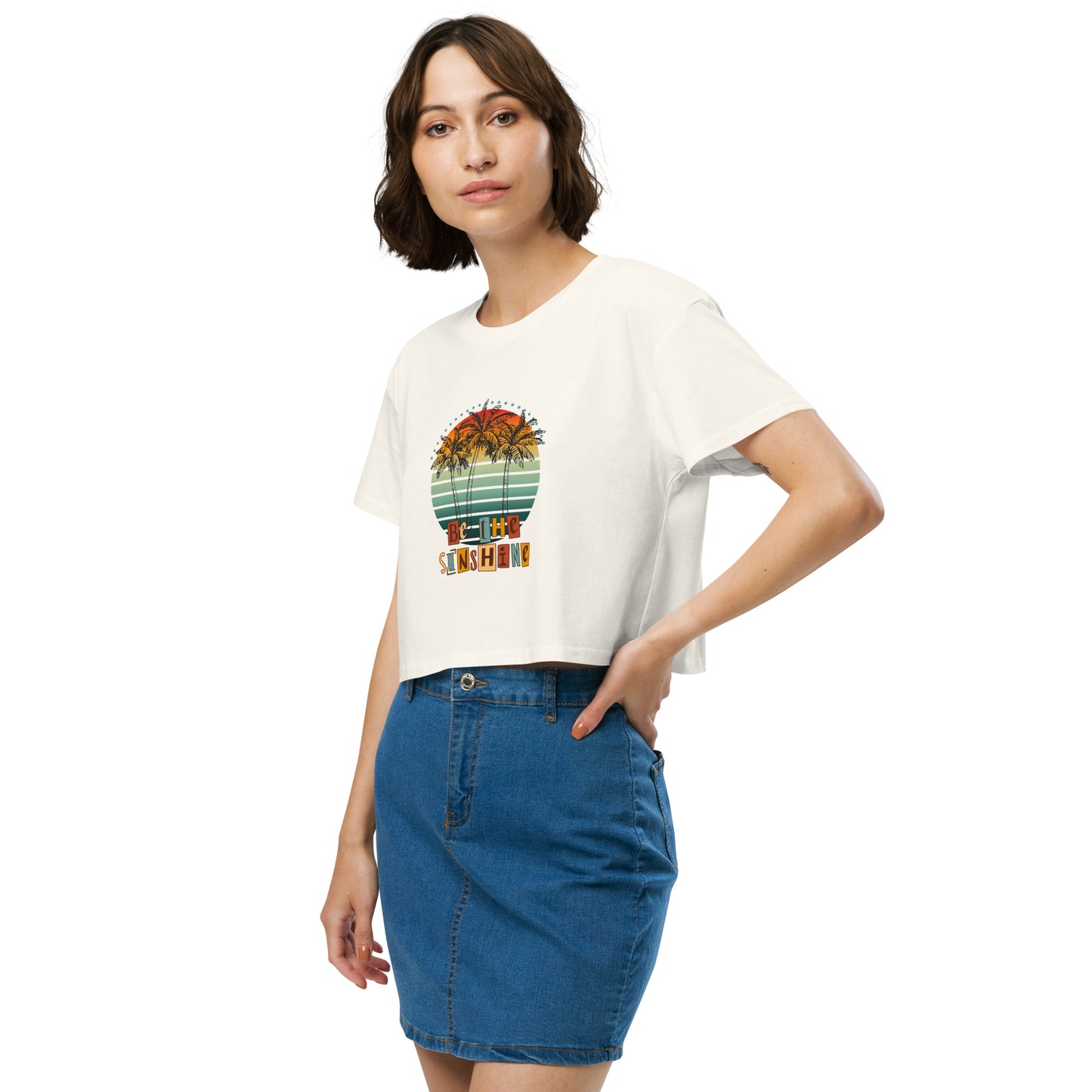 Solara Crop Top image 35 in Ecru, size L, showing front view, left-side angle for the Be the Sunshine design.