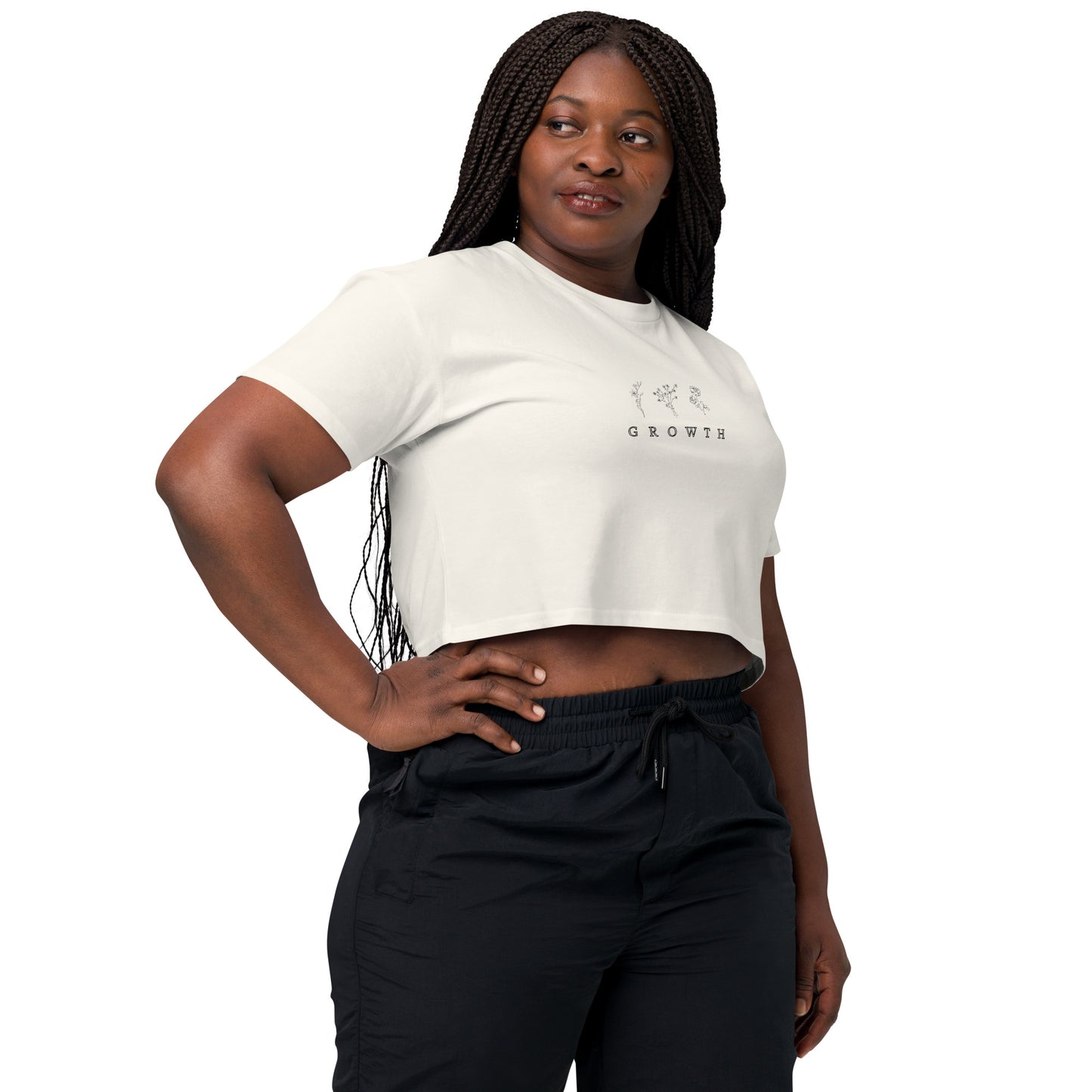 Growthline Crop Top - Left Placement by R.A. Apparel, image 7, front view, right-side angle, Mineral, size S, left placement.