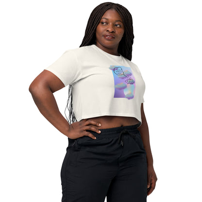 Image 7 of Mineral Sprinkle Theory Crop Top - Left Placement, size S, with You're the Sprinkle to My Cupcake artwork visible in front view, right-side angle.
