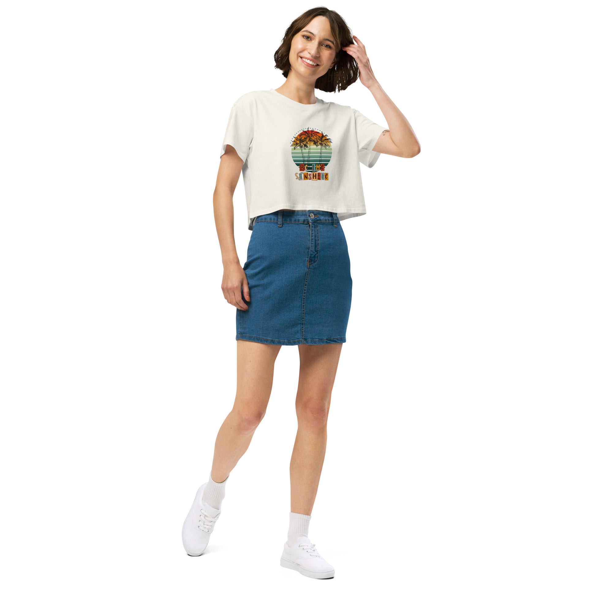 Solara Crop Top image 33 in Ecru, size S, showing front view, right-side angle for the Be the Sunshine design.