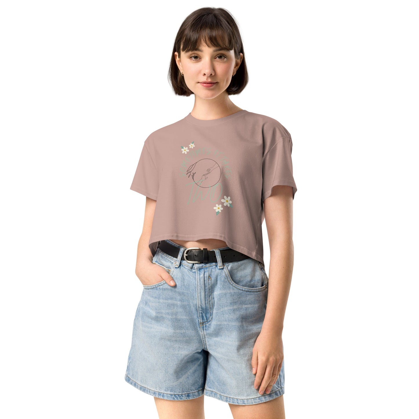 Duet Crop Top - Left Placement by R.A. Apparel, image 4, front view, Black, size L, left placement.