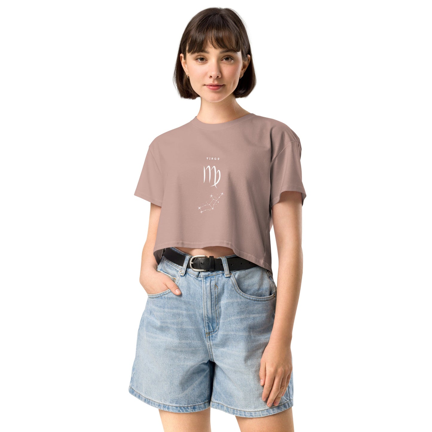Virgo Balance Crop Top - Left Placement image 4 in Black, size L, showing front view for the Virgo design.
