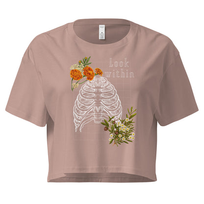 Innerline Crop Top - Left Placement image 3 in Black, size M, showing front view for the Look Within design.