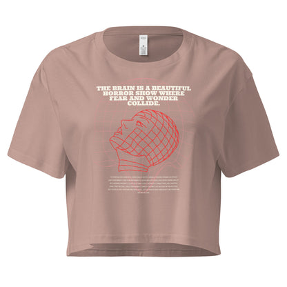 Image 4 of Black Fractured Process Crop Top - Left Placement, size L, with Process of Insanity artwork visible in front view.