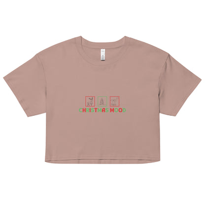 Festive Mood Crop Top - Left Placement by R.A. Apparel, image 9, front view, Hazy Pink, size L, left placement.