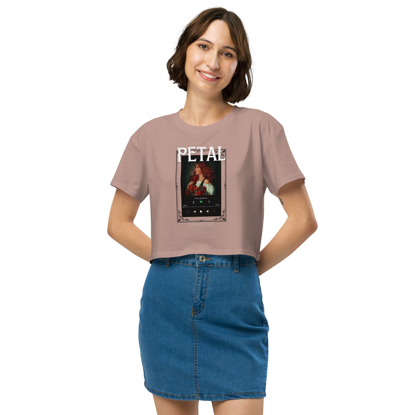 Petaline Crop Top - Left Placement by R.A. Apparel, image 9, front view, Mineral, size L, left placement.