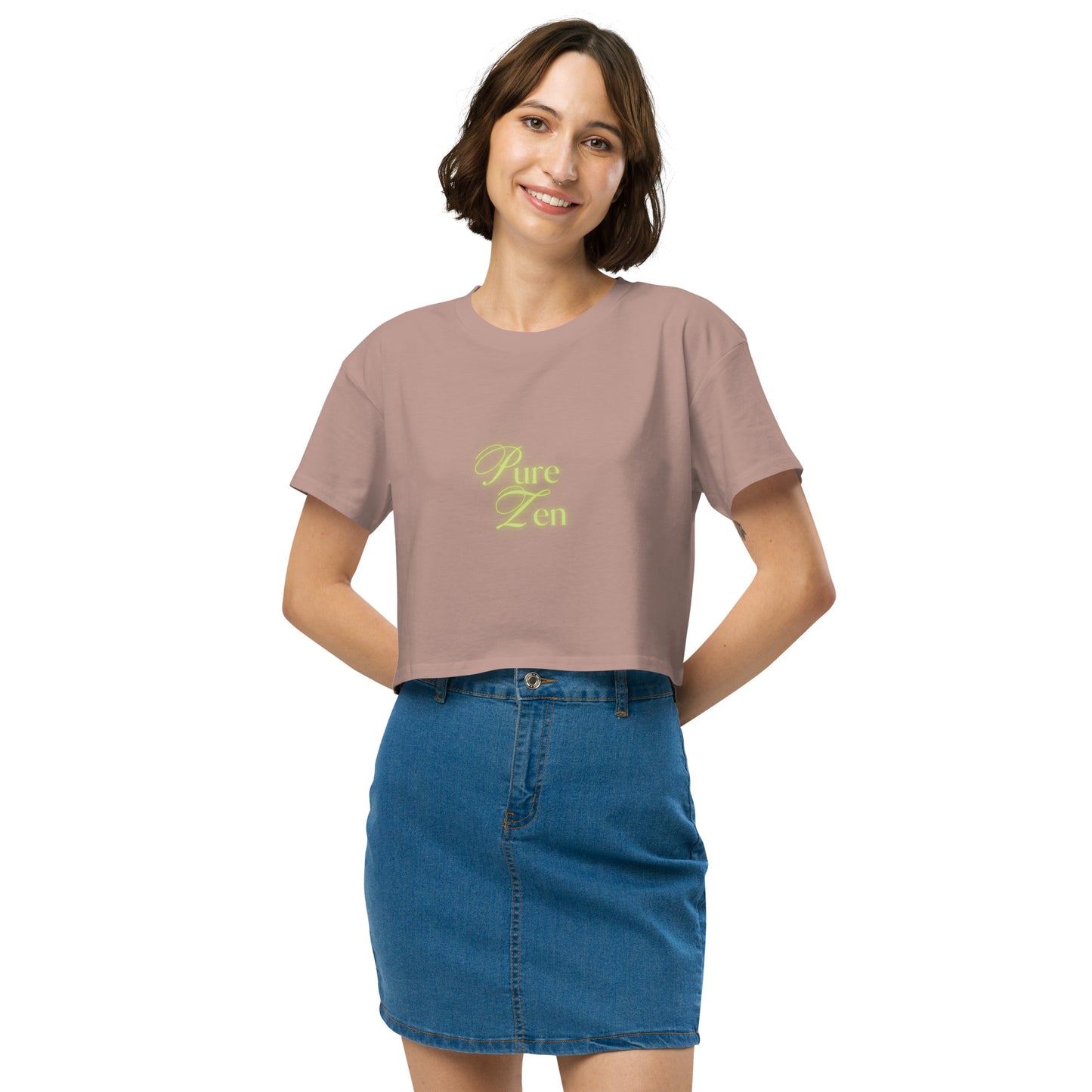 Zenline Crop Top - Left Placement image 11 in Hazy Pink, size XS, showing front view for the Pure Zen design.