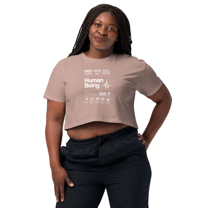 Image 9 of Mineral Human Form Crop Top - Left Placement, size L, with Human Being artwork visible in front view.