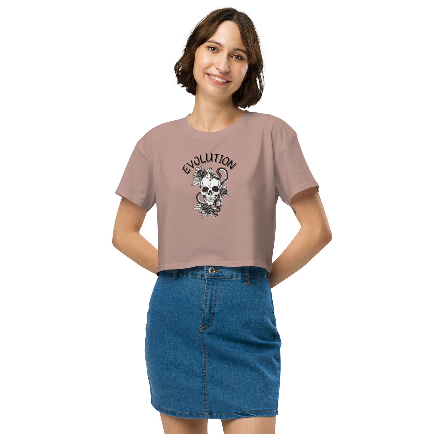Evolution Crop Top - Left Placement by R.A. Apparel, image 22, front view, Pale Pink, size S, left placement.