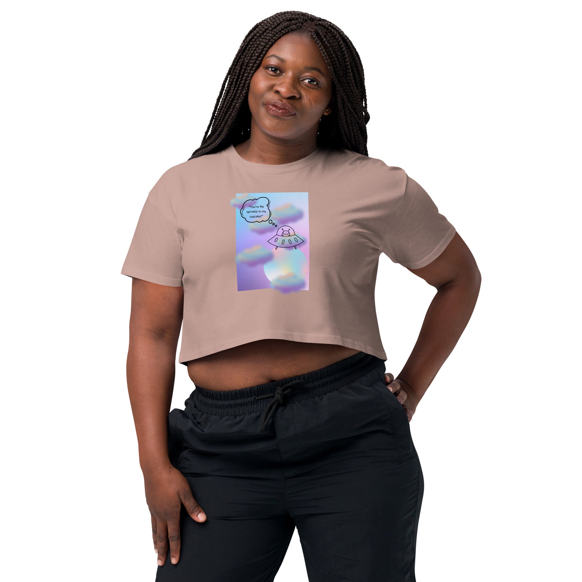 Sprinkle Theory Crop Top - Left Placement image 26 in Bone, size XS, showing front view for the You're the Sprinkle to My Cupcake design.