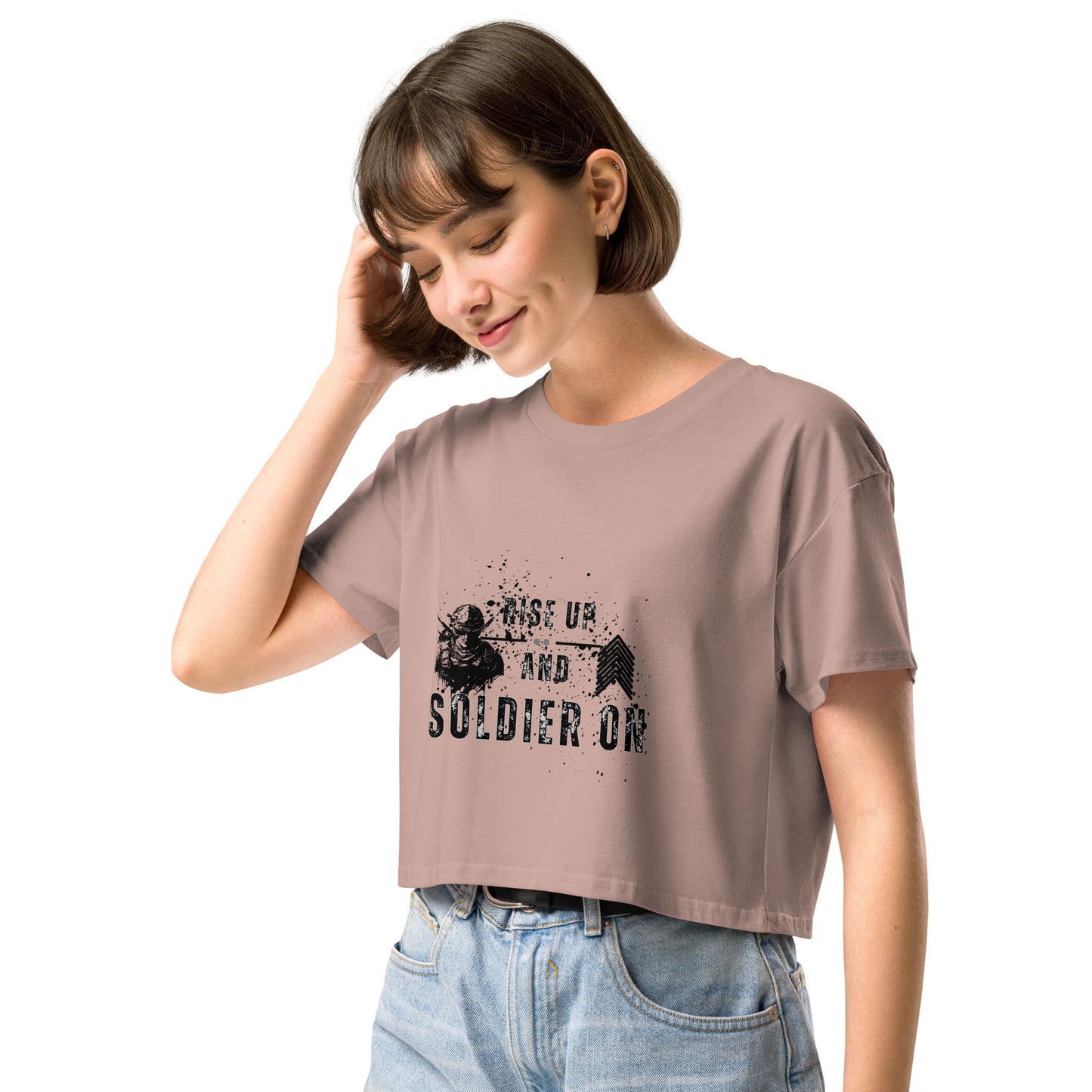 Fortitude Crop Top - Left Placement product image 9 in Hazy Pink, size L, with front view, left-side angle and left placement.