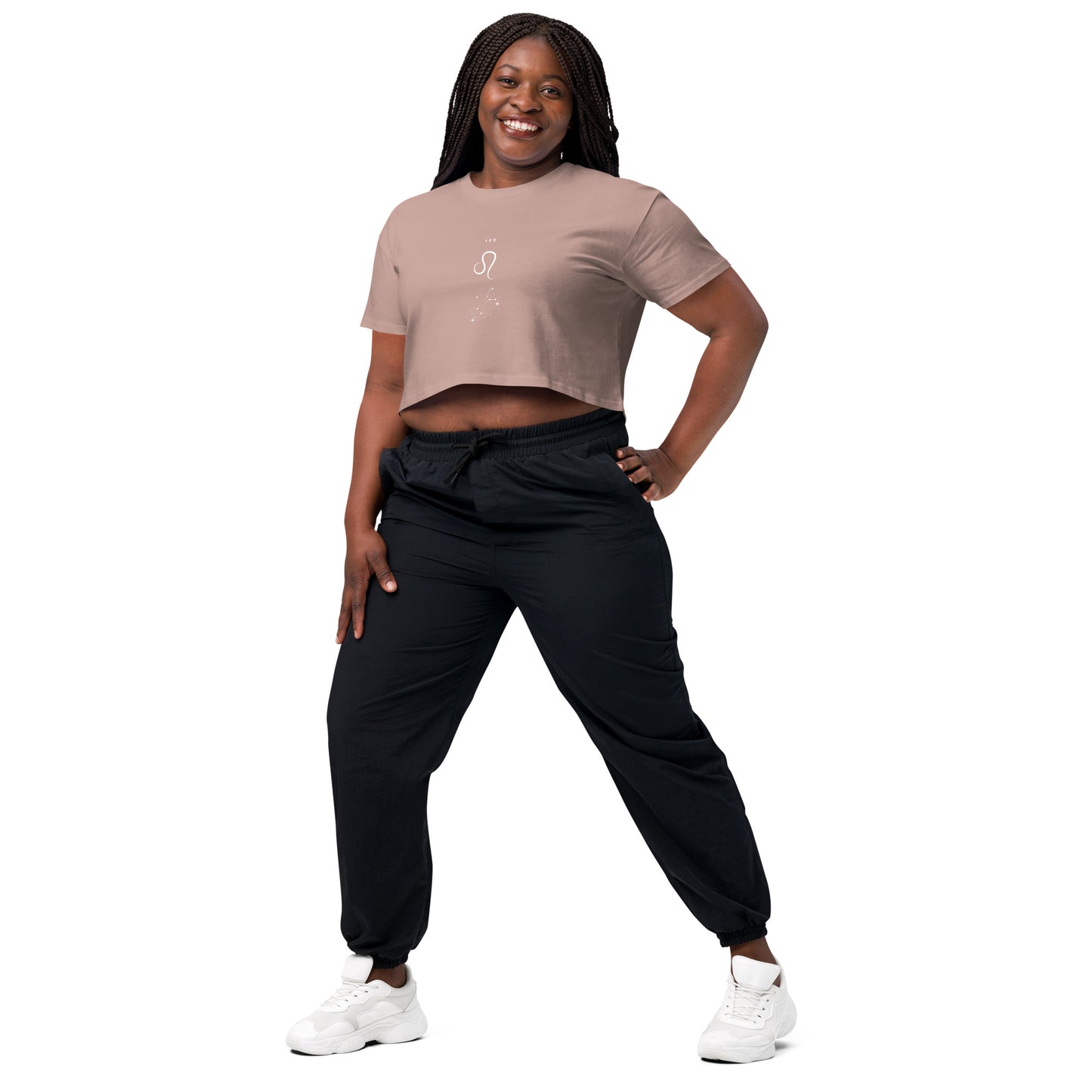Solmane Crop Top - Left Placement image 23 in Pale Pink, size M, showing front view, left-side angle for the Leo design.