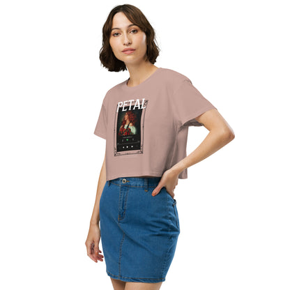 Image 11 of Hazy Pink Petaline Crop Top, size L, with Petal artwork visible in front view, left-side angle.