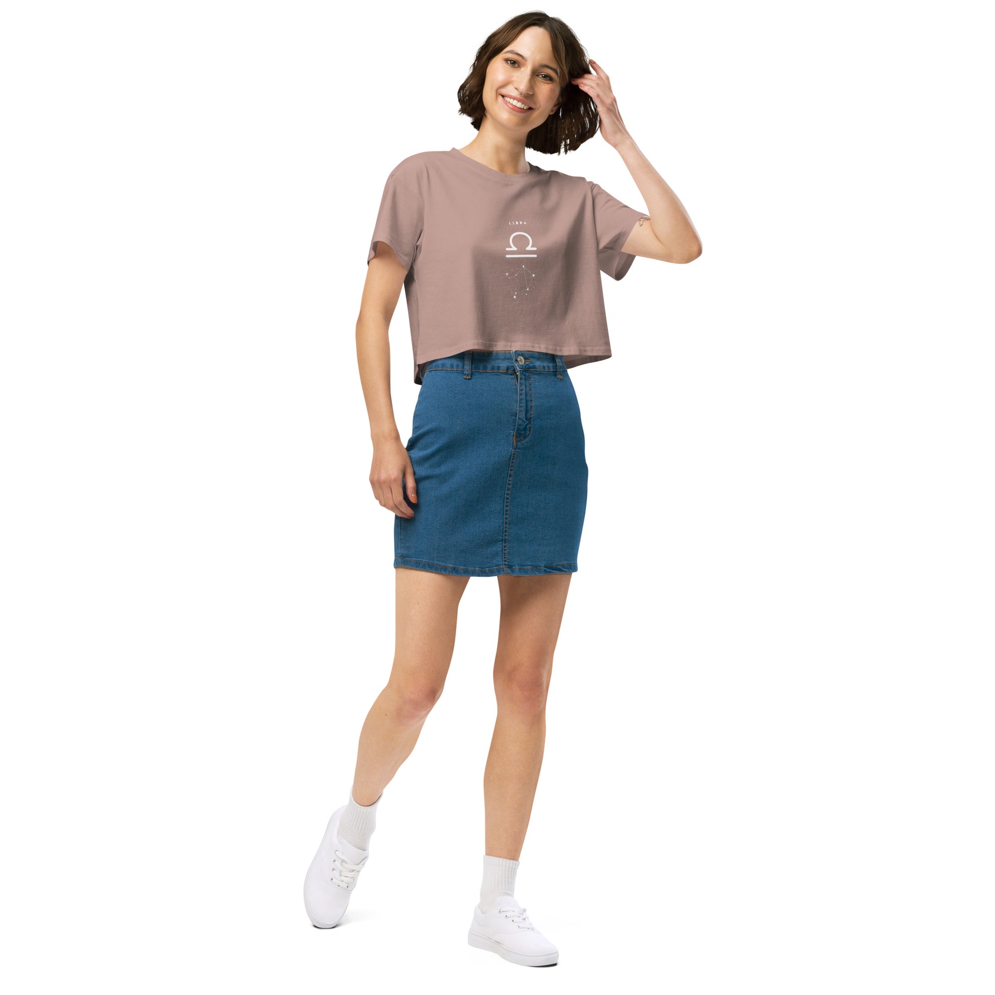 Balance Court Crop Top - Left Placement by R.A. Apparel, image 9, front view, right-side angle, Mineral, size L, left placement.