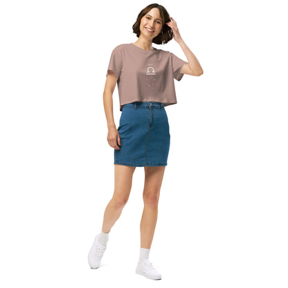 Balance Court Crop Top - Left Placement by R.A. Apparel, image 9, front view, right-side angle, Mineral, size L, left placement.