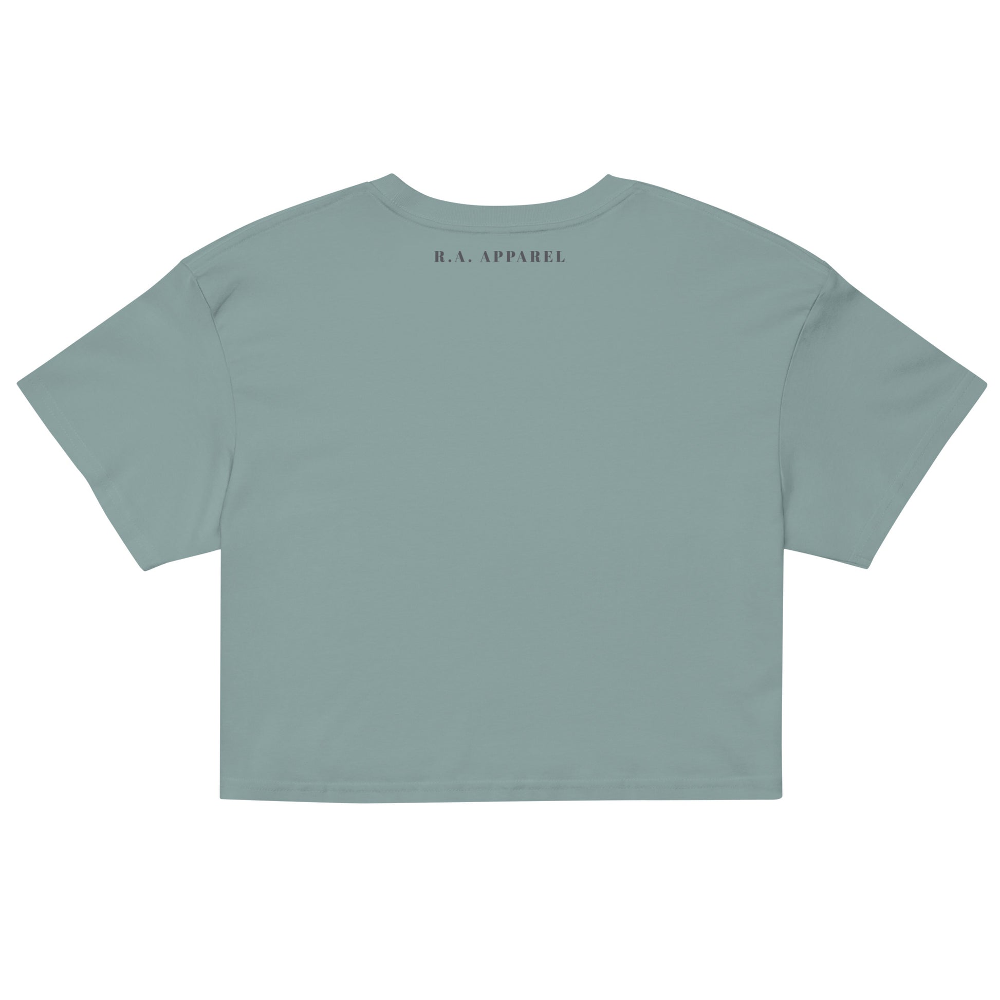 Festive Mood Crop Top - Left Placement by R.A. Apparel, image 18, back view, Pale Pink, size M, left placement.