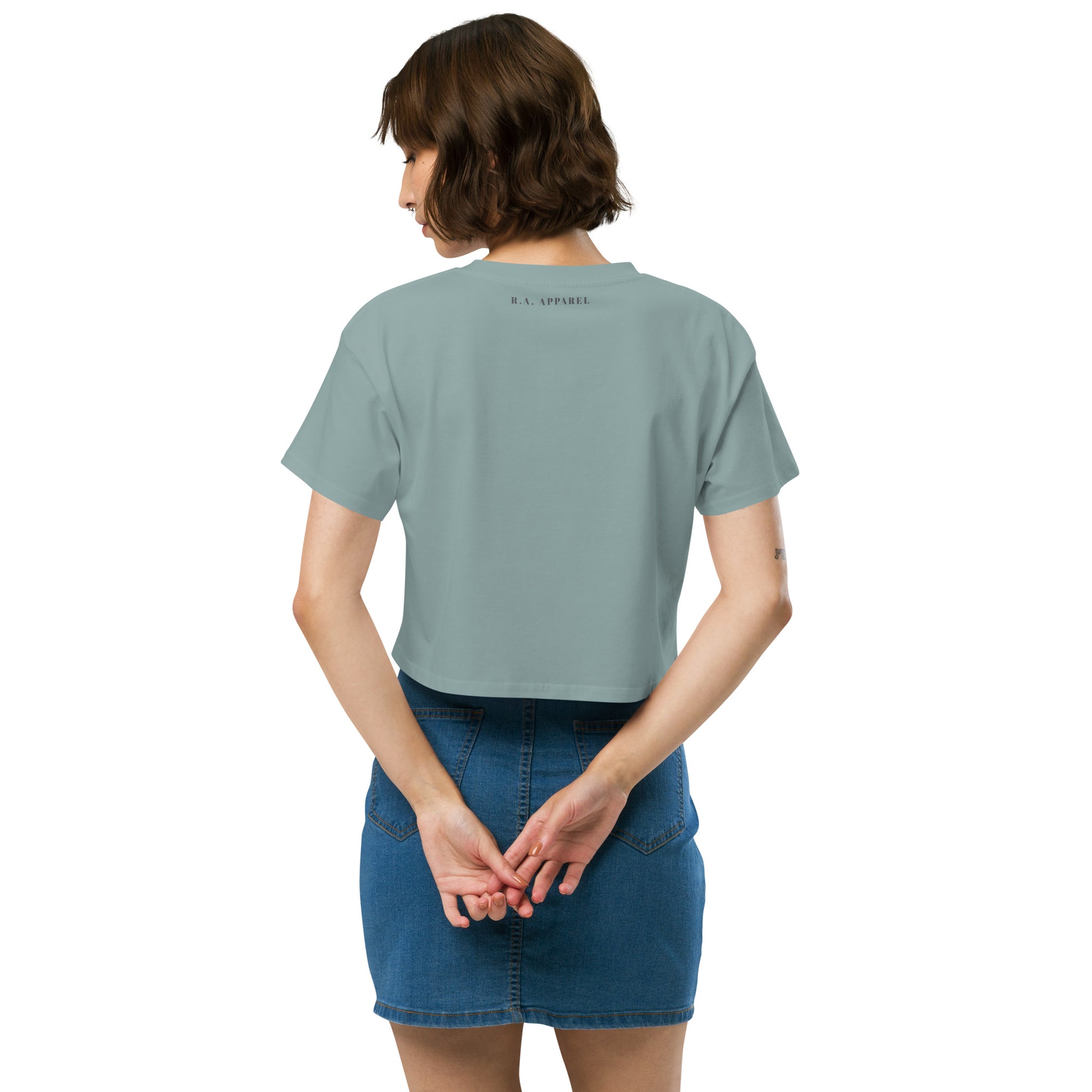 Evolution Crop Top - Left Placement by R.A. Apparel, image 40, back view, Natural, size XL, left placement.