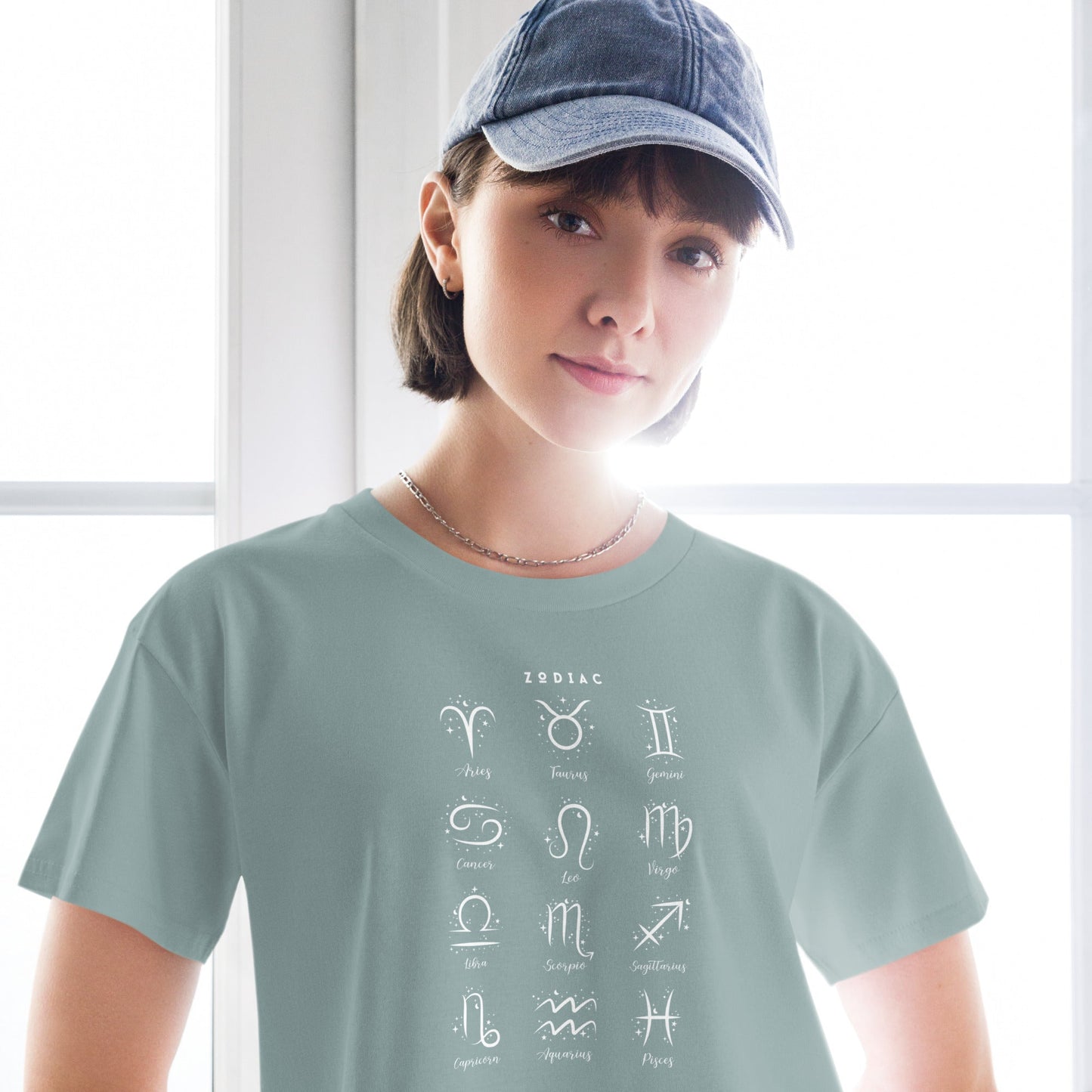 Astral Circle Crop Top - Left Placement by R.A. Apparel, image 2, front view, Black, size S, left placement.