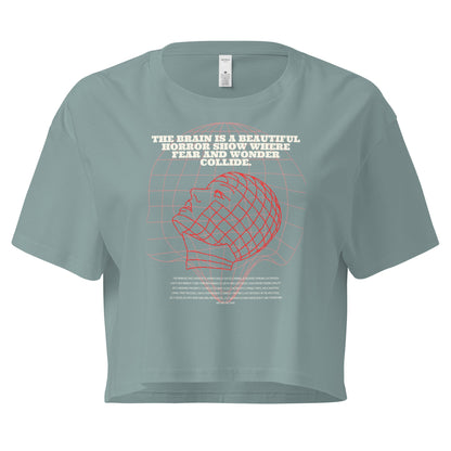 Fractured Process Crop Top - Left Placement by R.A. Apparel, image 3, front view, Black, size M, left placement.