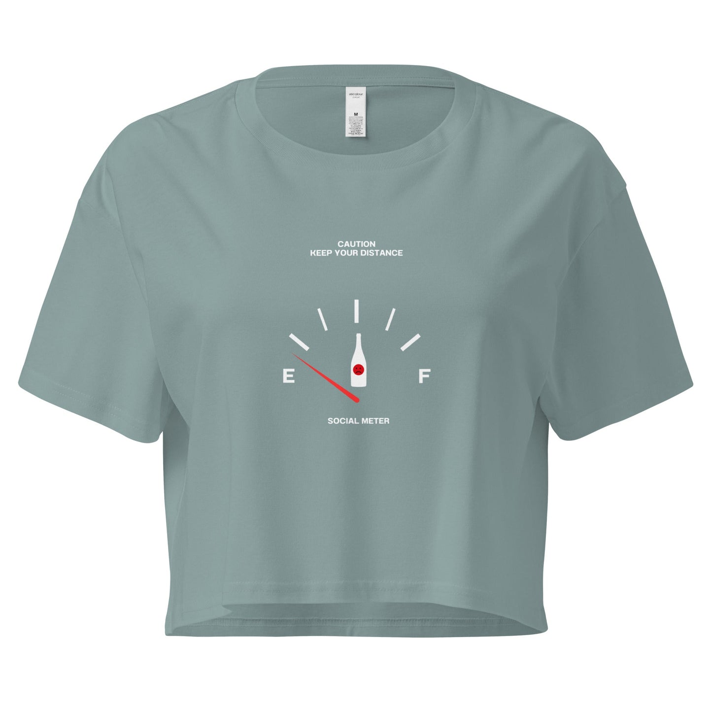 Social Static Crop Top - Left Placement image 3: Black version, size M with front view of the Social Meter range.