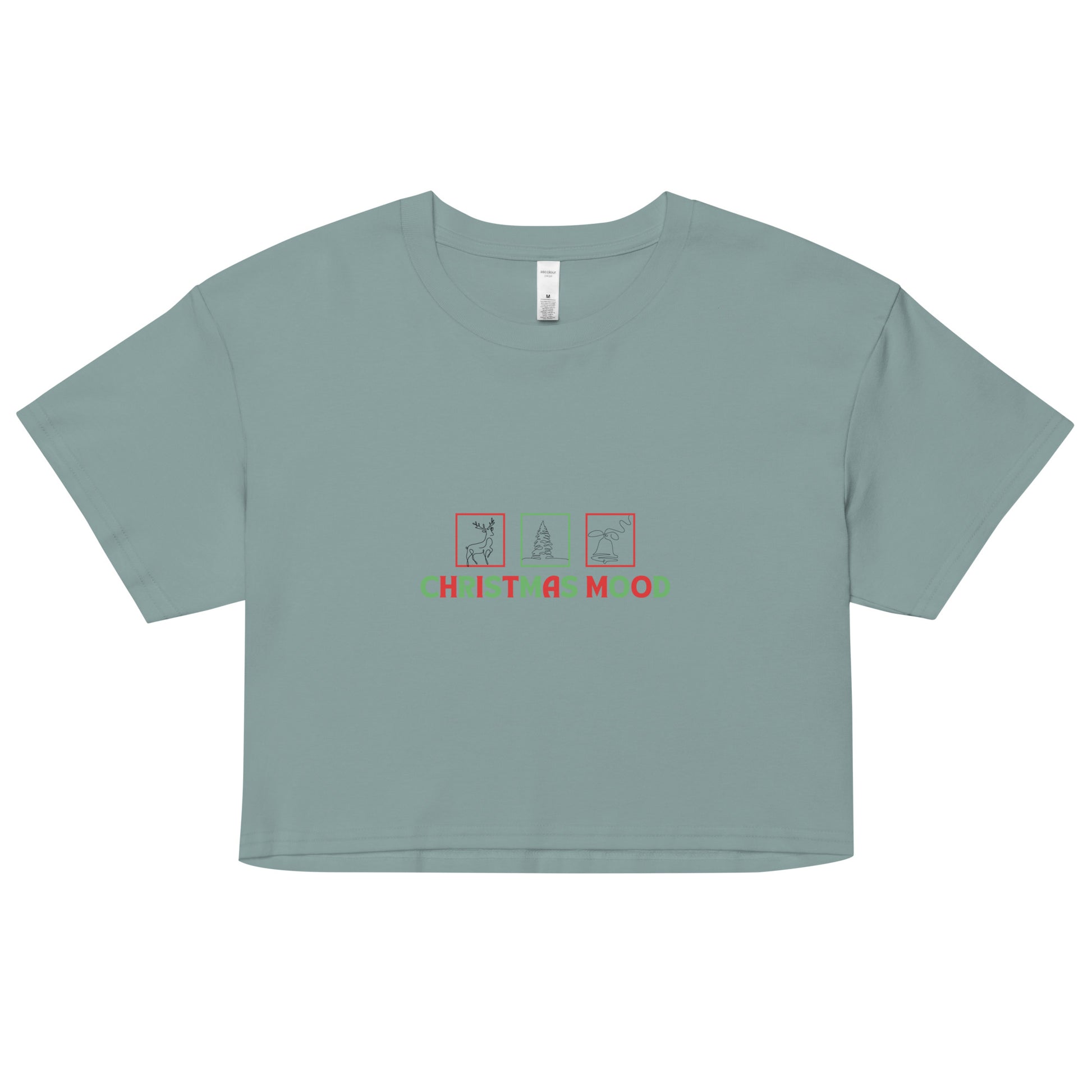 Image 17 of Pale Pink Festive Mood Crop Top - Left Placement, size S, with Xmas Mood artwork visible in front view.
