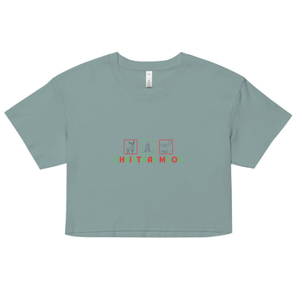 Image 17 of Pale Pink Festive Mood Crop Top - Left Placement, size S, with Xmas Mood artwork visible in front view.
