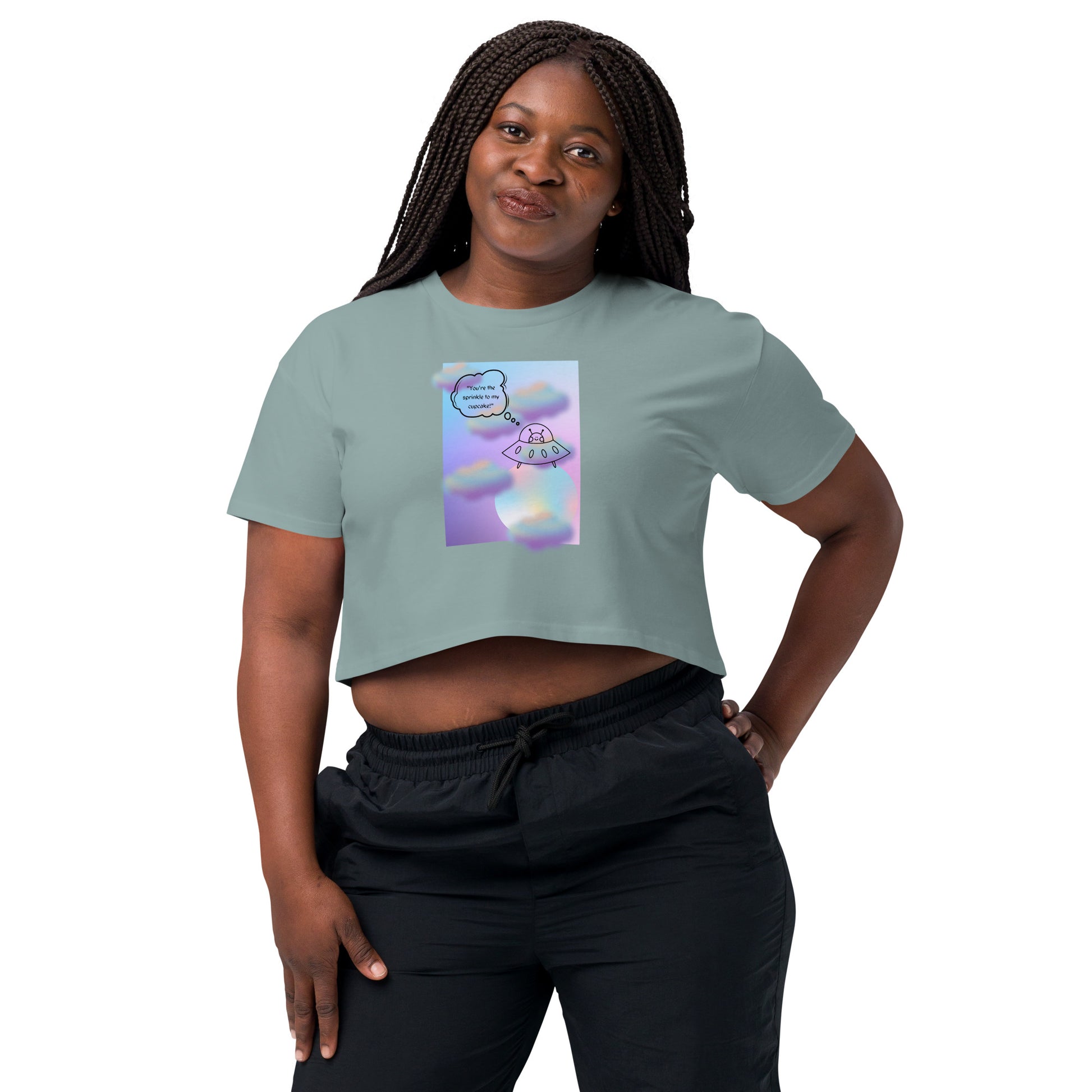 Sprinkle Theory Crop Top - Left Placement by R.A. Apparel, image 46, front view, White, size XS, left placement.