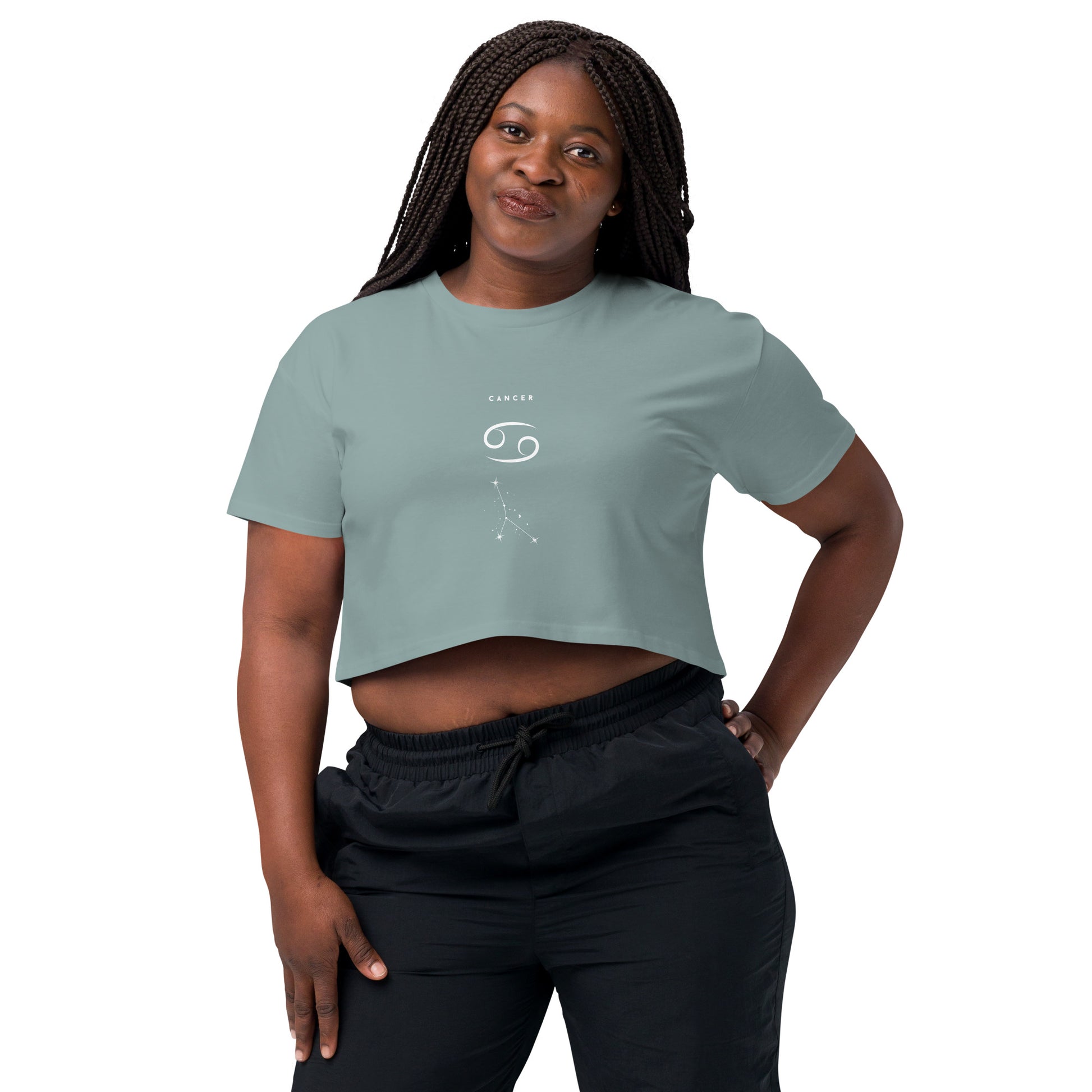 Moonhaven Crop Top - Left Placement image 6 in Mineral, size XS, showing front view for the Cancer design.