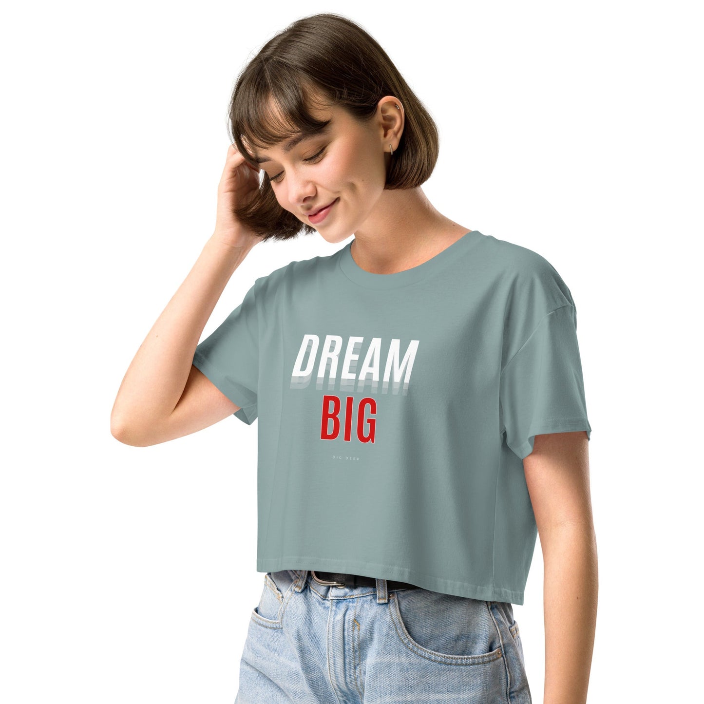 Skyline Dream Crop Top - Left Placement by R.A. Apparel, image 2, front view, left-side angle, Black, size S, left placement.