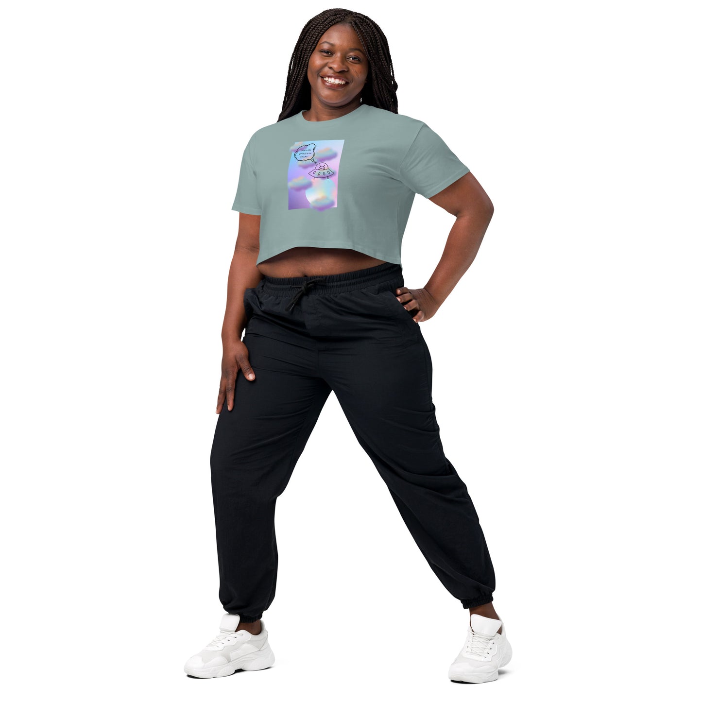Image 48 of White Sprinkle Theory Crop Top - Left Placement, size M, with You're the Sprinkle to My Cupcake artwork visible in front view, left-side angle.
