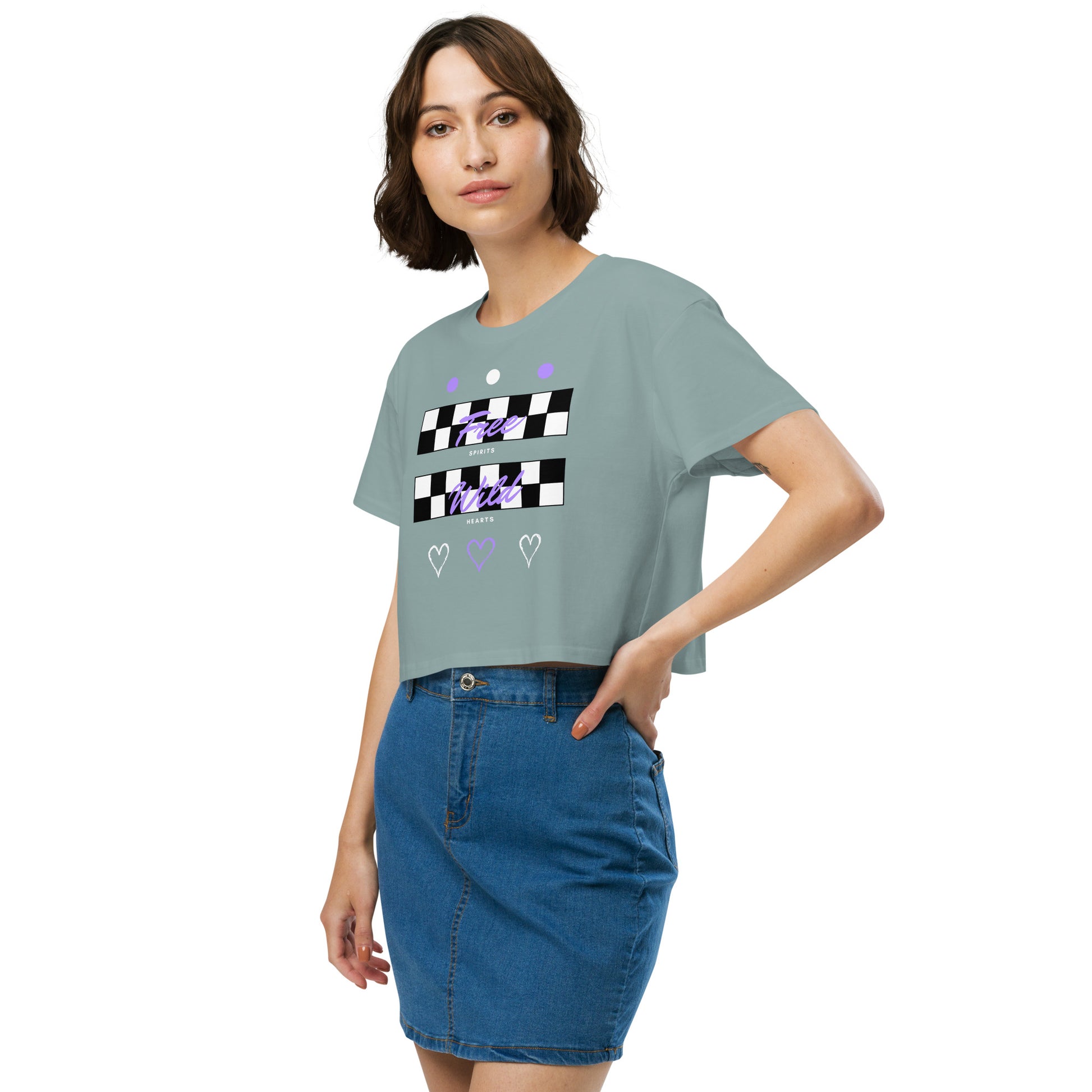Freeborne Crop Top - Left Placement image 35 in Orchid, size XL, showing front view, left-side angle for the Free Spirits design.