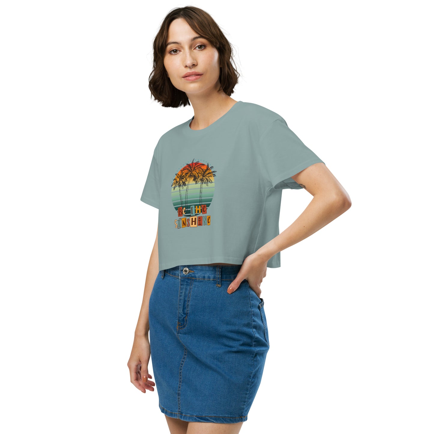 Solara Crop Top image 7: Mineral version, size L with front view, left-side angle of the Be the Sunshine range.