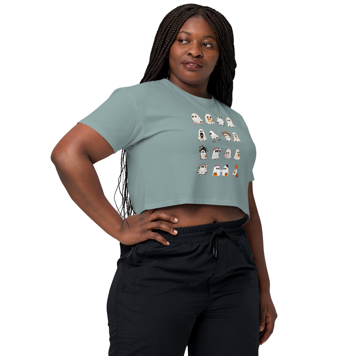 Spectral Crop Top - Left Placement product image 47 in White, size S, with front view, right-side angle and left placement.