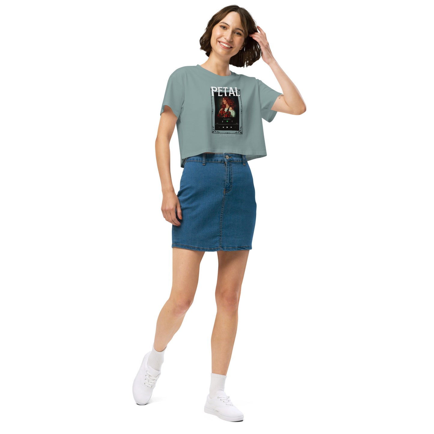 Petaline Crop Top product image 5 in Mineral, size S, with front view, right-side angle and design placement.
