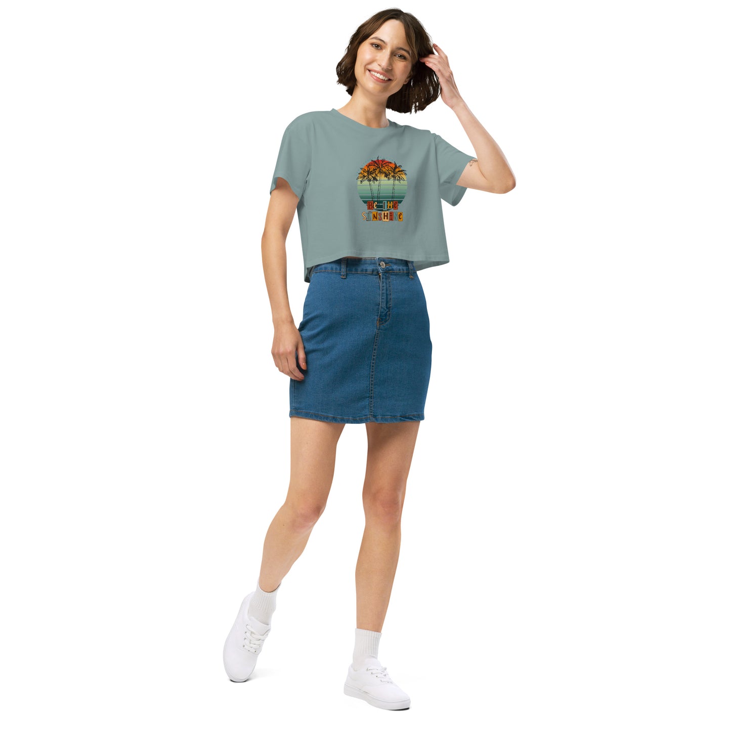 Solara Crop Top image 5: Mineral version, size S with front view, right-side angle of the Be the Sunshine range.