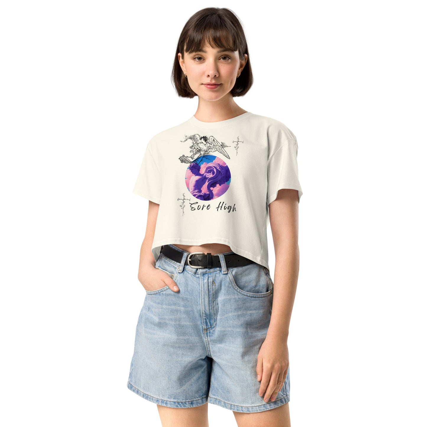 Skyborne Crop Top - Left Placement by R.A. Apparel, image 9, front view, Mineral, size L, left placement.