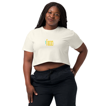Image 15 of Bubblegum Focusline Crop Top - Left Placement, size XL, with Pure Focus artwork visible in front view.