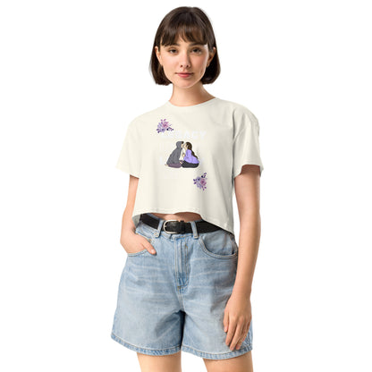 Heirloom Crop Top - Left Placement by R.A. Apparel, image 22, front view, Pale Pink, size S, left placement.
