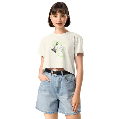 Equinoxe Crop Top by R.A. Apparel, image 22, front view, Bone, size M, design placement.