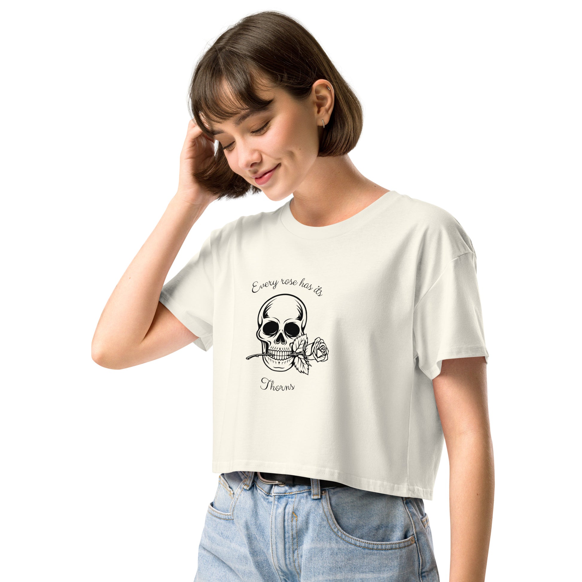 Rose & Bone Crop Top - Left Placement by R.A. Apparel, image 13, front view, left-side angle, Bubblegum, size M, left placement.