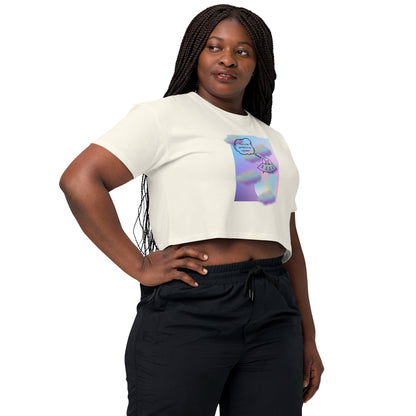 Sprinkle Theory Crop Top - Left Placement by R.A. Apparel, image 37, front view, right-side angle, Natural, size S, left placement.