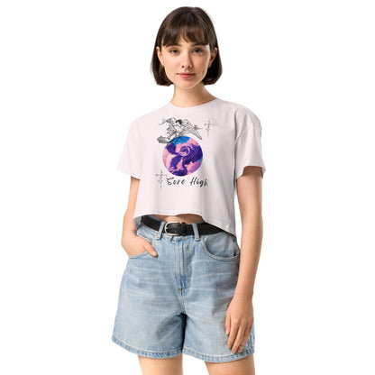 Skyborne Crop Top - Left Placement image 8: Mineral version, size M with front view of the Sore High range.