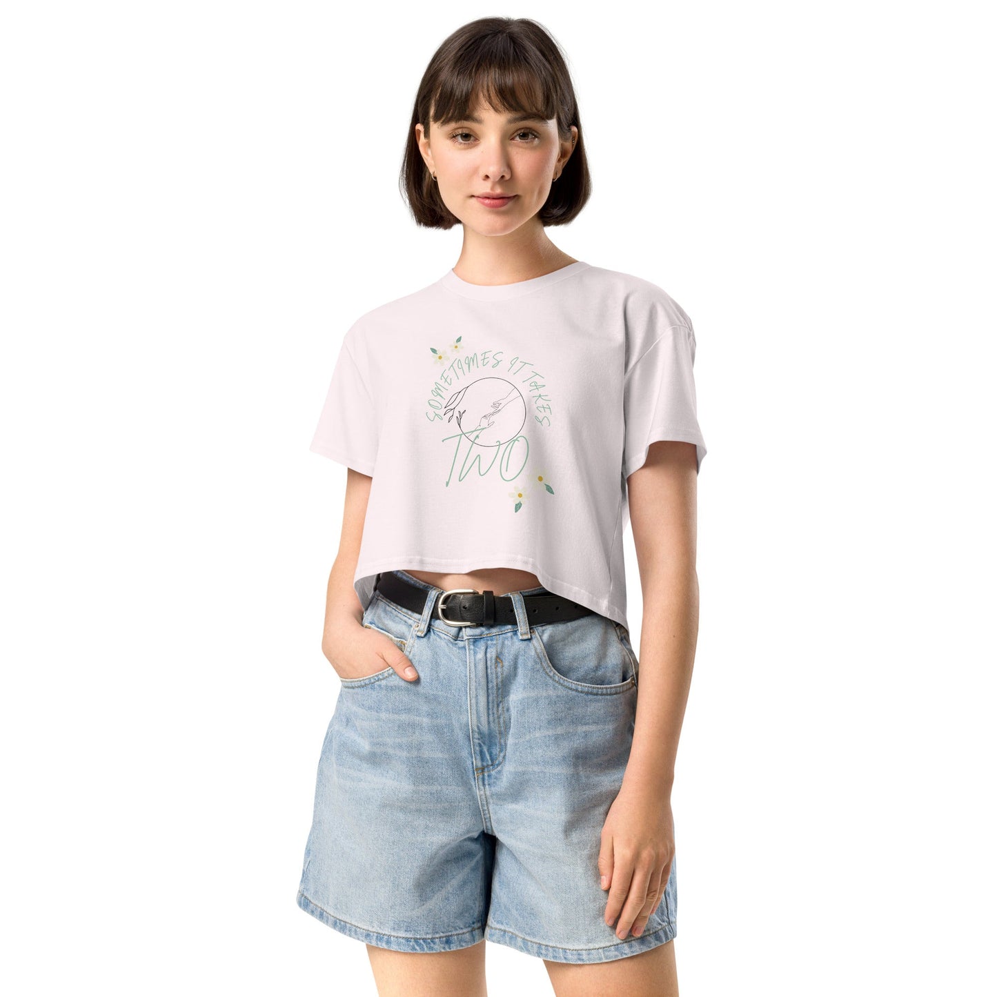 Duet Crop Top - Left Placement image 8 in Mineral, size M, showing front view for the It Takes Two design.