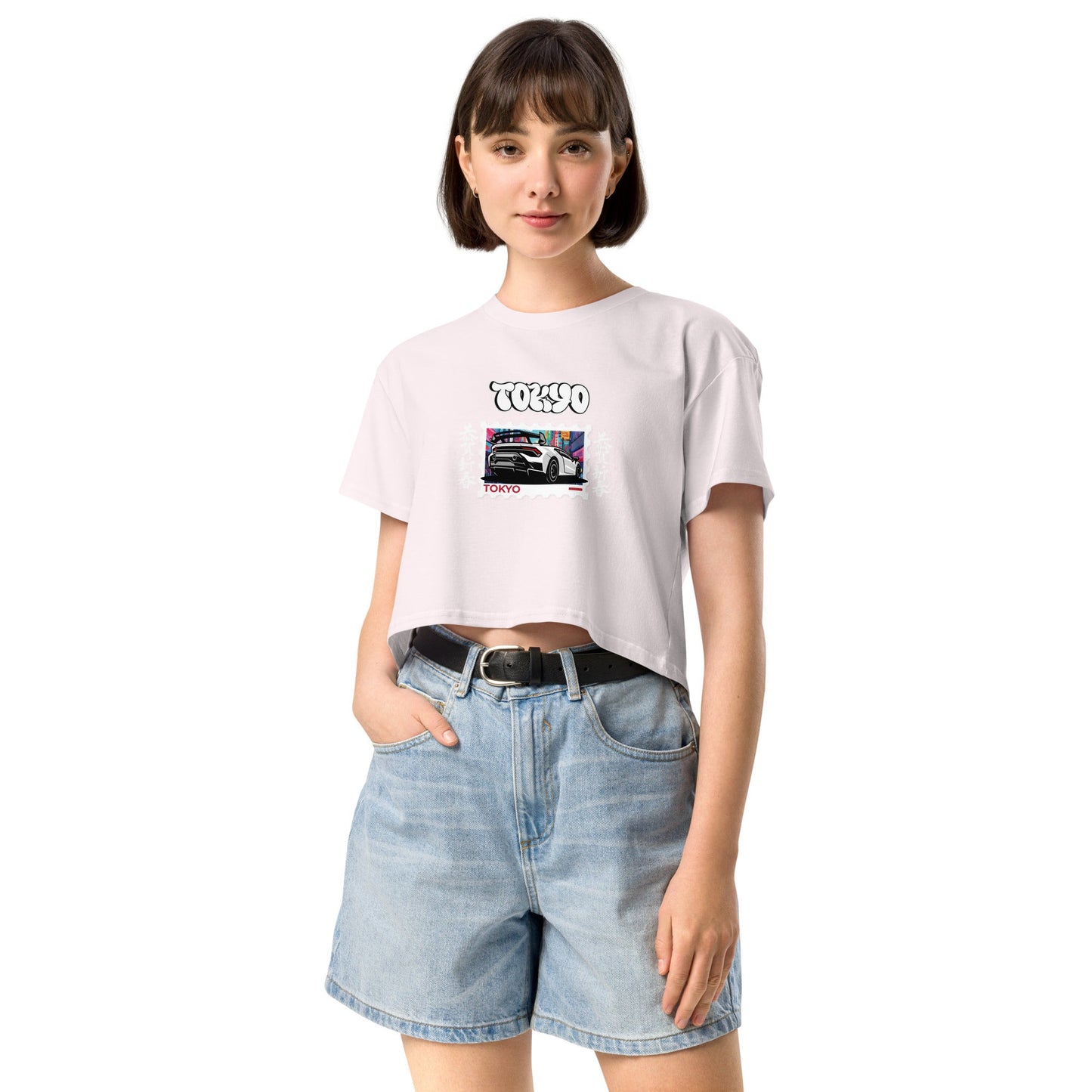 Tokyo Signal Crop Top - Left Placement by R.A. Apparel, image 8, front view, Mineral, size M, left placement.