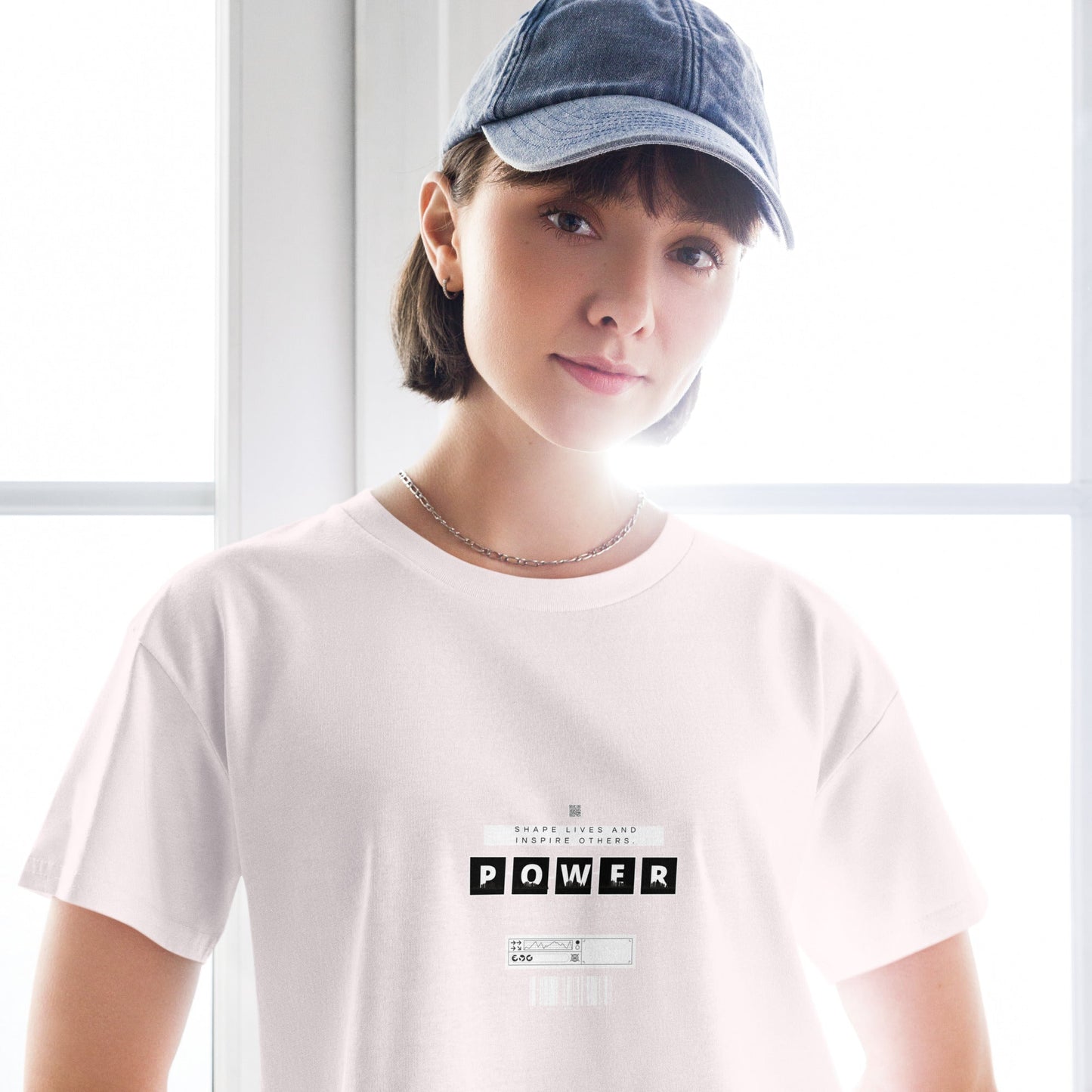 Impact Form Crop Top - Left Placement image 7 in Mineral, size S, showing front view for the Shape Lives design.